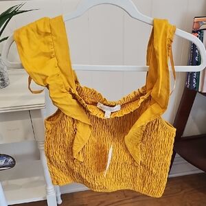 Yellow Flutter Sleeve Smocked Crop Top